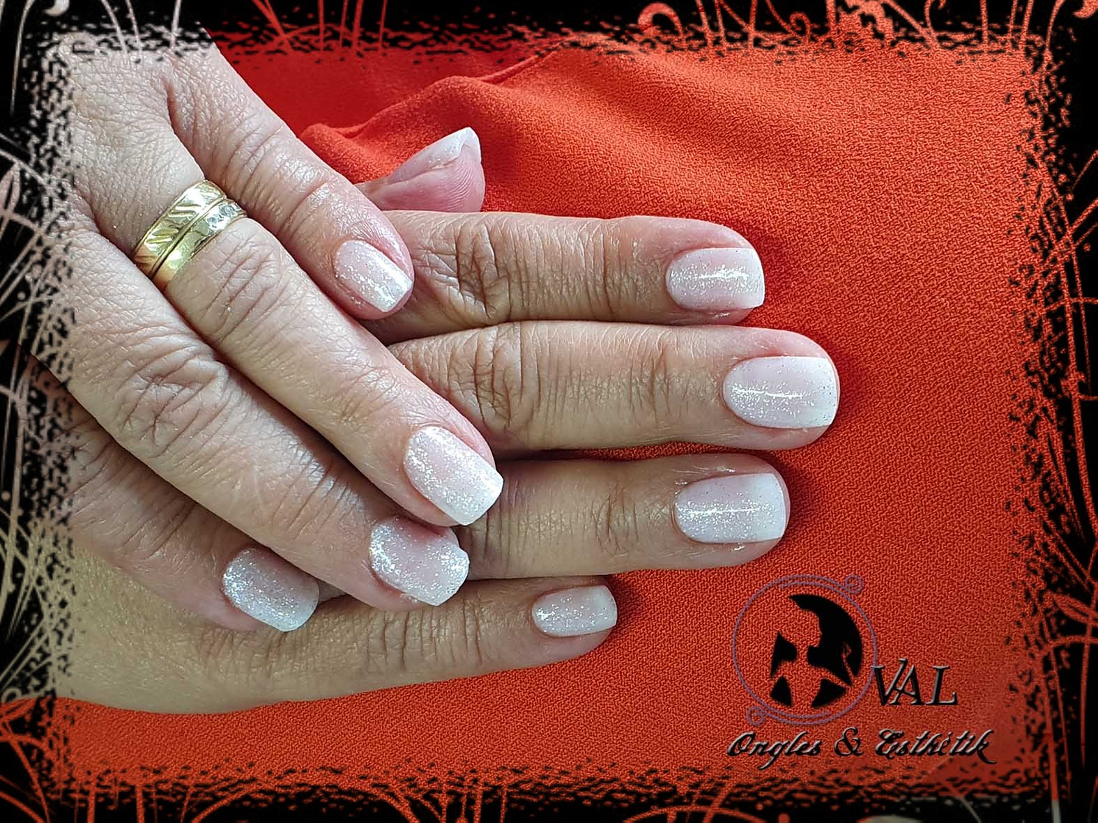Ongles Gel - babyboomer et paillettes